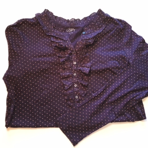 NWOT Large L/S navy & orange dot Loft top - Picture 4 of 5